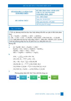 Đề thi chọn học sinh giỏi Lớp 9 môn Hóa học tỉnh Điện Biên năm 2019 - Đỗ Kiên (Có đáp án)